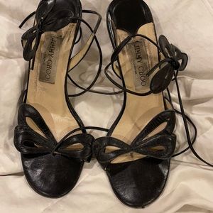 Y2K Jimmy Choo Black Butterfly Lace-up Stiletto Sandals size 6.5